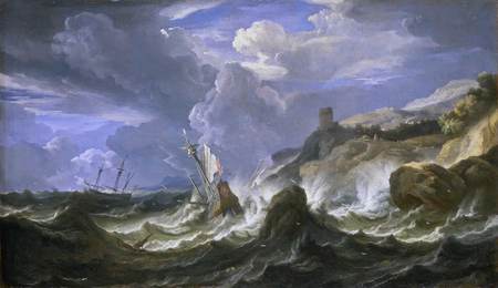 Smashing on the Rocks - sky, danger, clouds, shipwreck, wind, rocks, waves