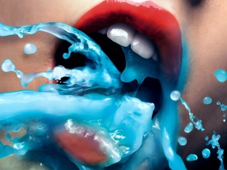 visual effect - girl, 3d, lips, water