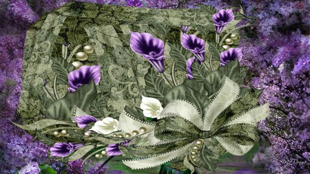 Ribbons and Pearls - lilacs, lilies, purple, ribbons, lace, firefox persona