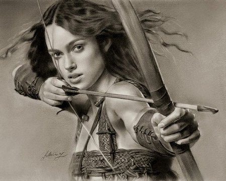 draw in pencil - art, girl, bow, pencil, celeb