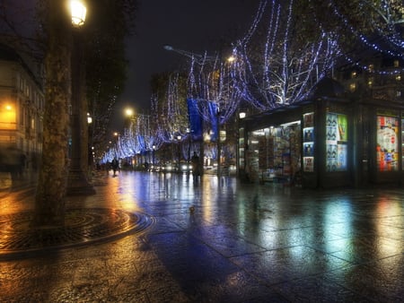 Nights on the streets of Paris - street, paris, blue, amazing, lights, night, architecture