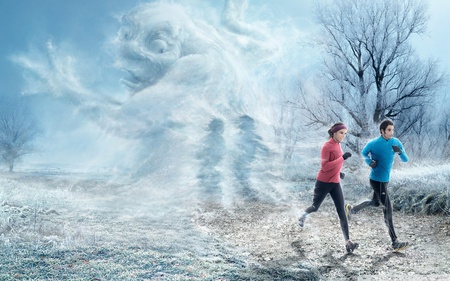 Jogging - ghost, winter, fog, hd, cold, morning, jogging, 1920x1200