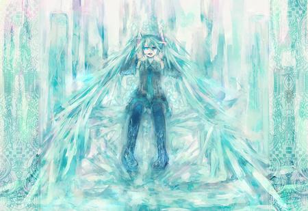 Hatsune Miku - virtual, miku, vocaloids, song, uniform, singer, cool, awesome, vocaloid, thighhighs, anime, twintail, blue, skirt, aqua hair, beauitful, painting, hatsune, cute, girl, anime girl, white, program, aqua eyes, artistic, pretty, aqua, beauty, drawing, art, diva, nice, tie, idol, music, green, hatsune miku