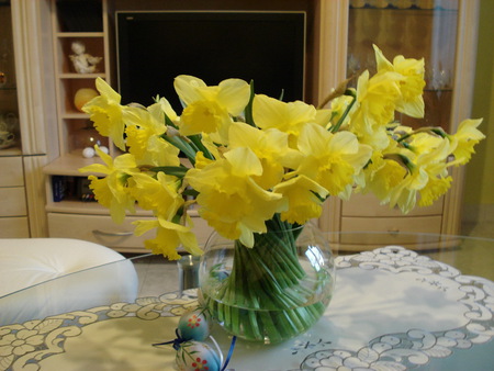 daffodils - vase, yellow, spring, daffodils, bouquet