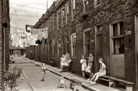 The good old days - neighbors, friends, people, buildings