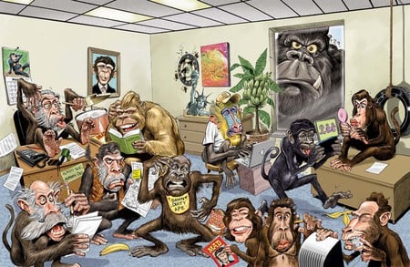 mad monkey staff - funny, monkey, cartoon, office