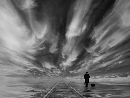 Unknown - tracks, man, art, sky