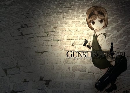 Gunslinger girl - gunslinger, anime, stone, gun, girl