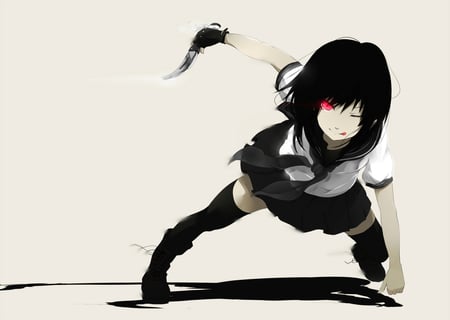 Assassin - girl, assassin, red, eyes, anime, weapon, knife