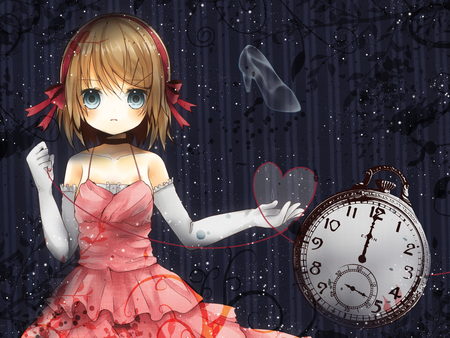 Time - anime, heart, red, time, dress, girl, clock