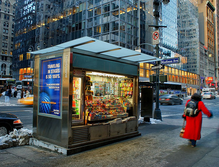 News Stand - cars, entertainment, people, buildings