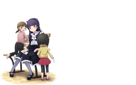 Family - girls, anime, sisters, kuroneko, family, chair