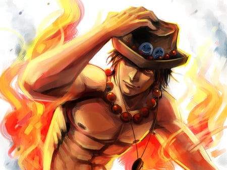 Ace - hat, anime, ace, flame, one pice, fire, pirate, muscles, sexy