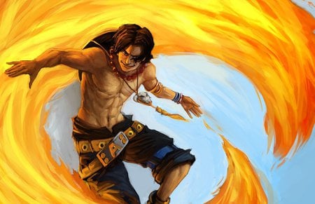 Ace - sexy, hat, fire, flame, anime, muscles, one pice, pirate, ace