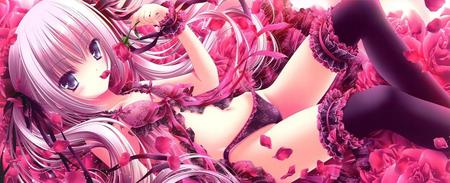 loli girl - tinkle, peddles, pantys, loli, pink hair, pink flowers