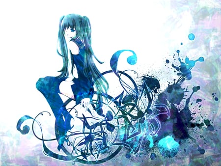 Hatsune Miku - virtual, miku, digital, vocaloids, song, singer, cool, awesome, flowers, vocaloid, anime, twintail, blue, blue dress, painting, hatsune, black, cute, beautiful, girl, anime girl, white, program, artistic, pretty, aqua, beauty, drawing, digital art, dress, art, diva, nice, idol, music, hatsune miku