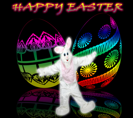 Happy Easter - eggs, rabbit, costumes, holiday, easter