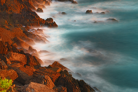 Chocolate shore - oceans, water, blue, brown, landscape, chocolate, shore, nature, waves, background, rocks