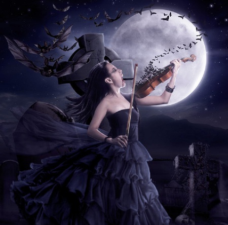 Vampire for Lisa - blood, abstract, moon, artwork, violin, skull, vampire, bats, fantasy, cross