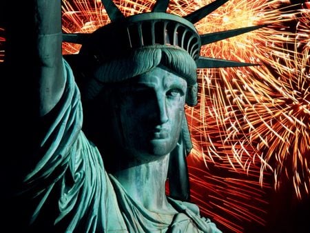 The Statue Of Liberty - french, lady liberty, statue, independence, new york city, year, statue of liberty, fire, fireworks, new, liberty, works