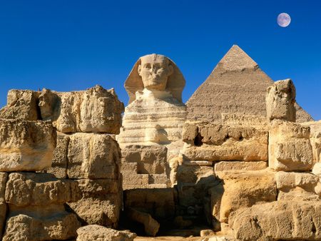 Untitled Wallpaper - moon, chephren pyramid, giza, egypt, blue sky, great sphinx