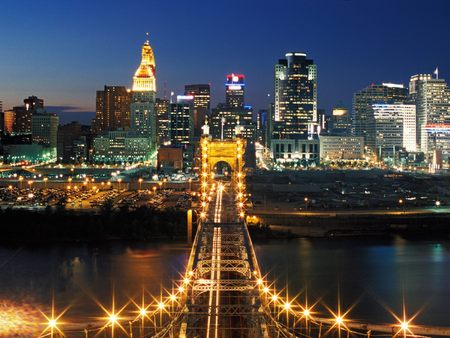 Untitled Wallpaper - cincinnati skyline, john a roebling suspension bridge