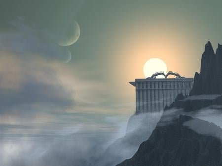 Temple Of God !!! - moon, abstract, cloud, sun, temple, fantasy