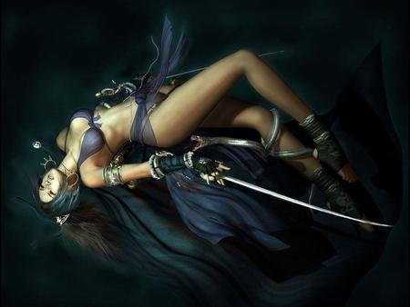 Fantasy Girl !!! - falling, anime, snake, hot, girl, sword, lying, beauty, dark, girls, black, battle, fantasy, woman, sexy, other