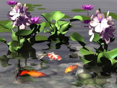 gold fish - water, nature, pond, lake, fish, flower, animals