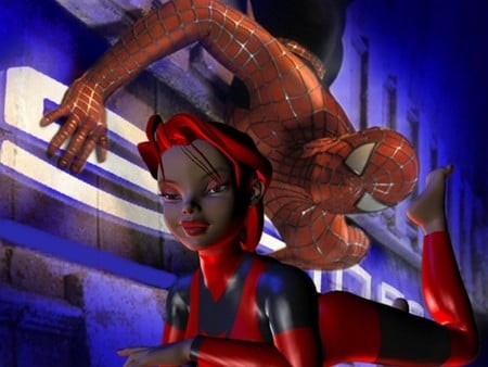 thinking of spiderman - movie, girl, fantasy, spiderman