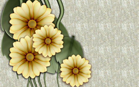 yellow flowers - flowers, abstract, vector, 3d, color