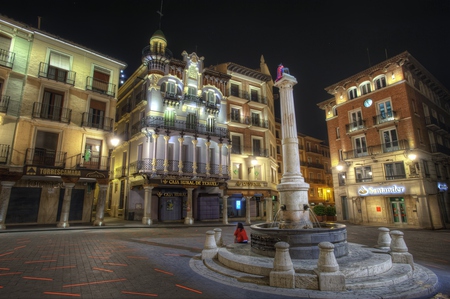 Beautiful Place - woman, beauty, street, she, female, people, peaceful, colorful, road, view, fountain, architecture, house, spain, houses, building, girl, night, waiting, buildings, lovely, town, beautiful, city, streets, colors, lights