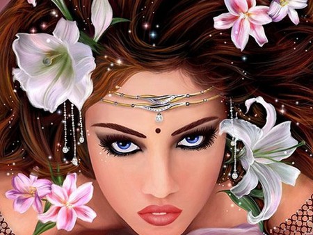 ZodiacLines13 - lady, girl, beautiful, rose, gypsy