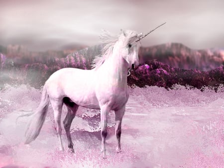 Snows Of Pink - fantasy, pink snow, unicorn, other