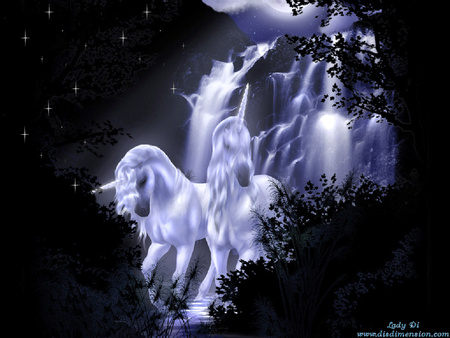 Unicorn Falls - water falls, fantasy, unicorn, other