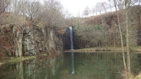 waterfall - waterfall, wales, trees, park