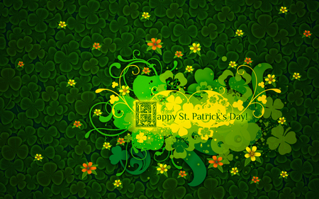 HOLIDAY IN MARCH - clovers, patricks, day, wallpaper, saint, march, green, holiday, flowers, happy