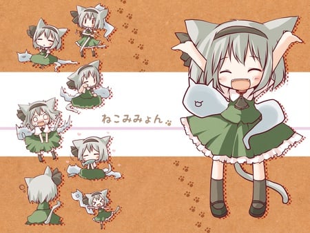 Cute Neko - anime, neko, green, youmu konpaku