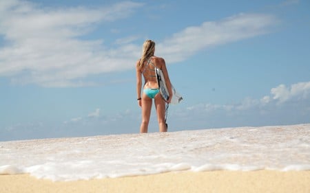 Katarina Lyerly - water, legs, beach, blonde, ocean, babe, bikini, blond, surfboard, sexy, surfer