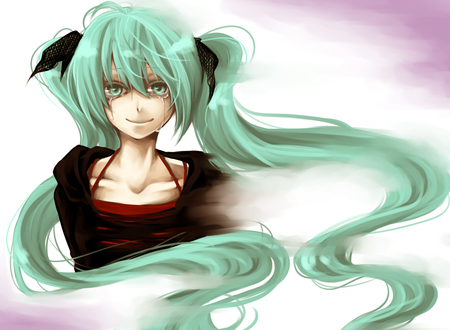 Hatsune Miku - tears, aqua, creepy, music, anime girl, white, art, cool, aqua eyes, artistic, hatsune miku, song, vocaloids, program, vocaloid, diva, dress, nice, fading, twintail, singer, aqua hair, black, virtual, painting, idol, anime, miku, girl, crying, drawing, hatsune, red, awesome