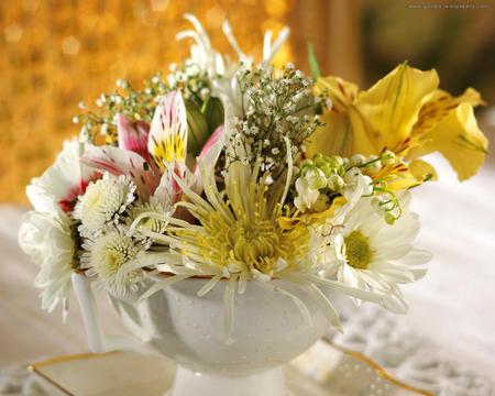 still life - white, yellow, pink, beautiful, flowers, still life, vase