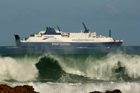 Riding the Waves - beach, boat, waves, sea, sky