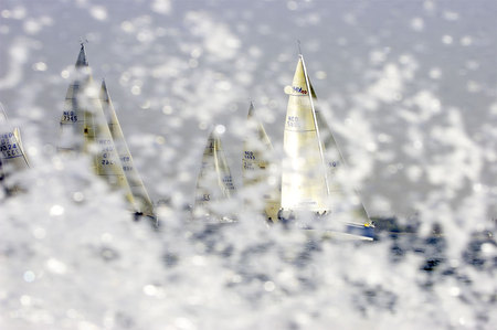 Sailing Through Water - sky, sails, water, splash, drops