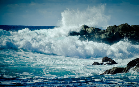 Crashing - beaches, beach, winter, waves, coast, nature, beautiful, blue, skies, rocky