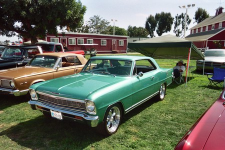 CHEVY NOVA - 2, hot, outside, nova, green, classic, show, custom, chevy