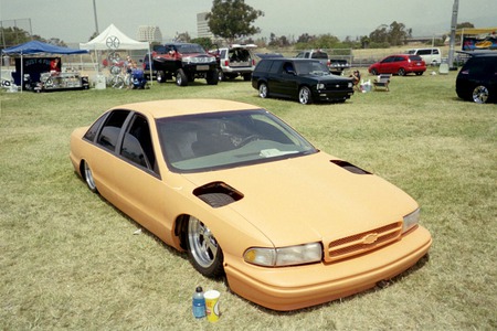 CUSTOM IMPALA - chopped, show, custom, chevy, outside, orange, impala