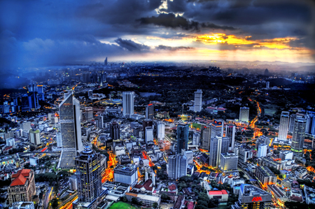 City - city, a, buildings, sunset