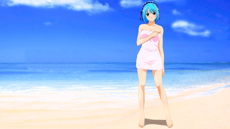 rosario vampire - anime, beach, girl, towel, ocean, rosario, cute, sexy, sky