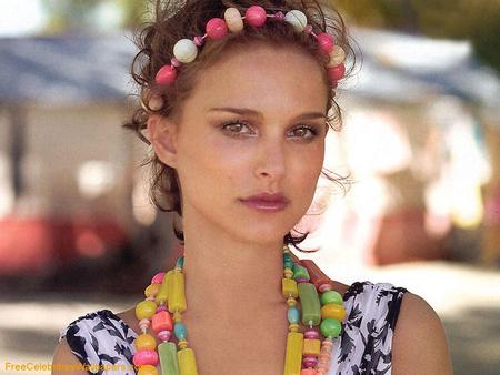 Natalie Portman - pretty face, very colorfull dress, female, actress