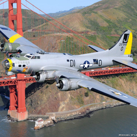 Boeing B17 passing Golden Gate Bridge